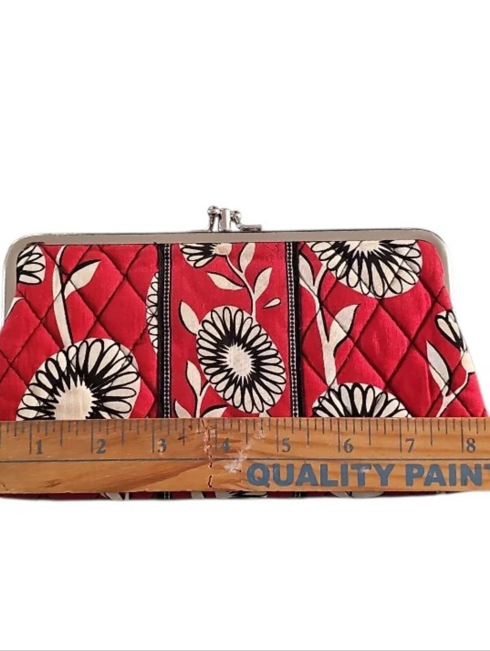 Vera Bradley Deco Daisy Double Kiss Lock Wallet Retired Floral Clutch Red White - Picture 13 of 14